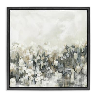 Stupell Grey Speckled Flowers Framed Floater Canvas Wall Art Design By June Erica Vess