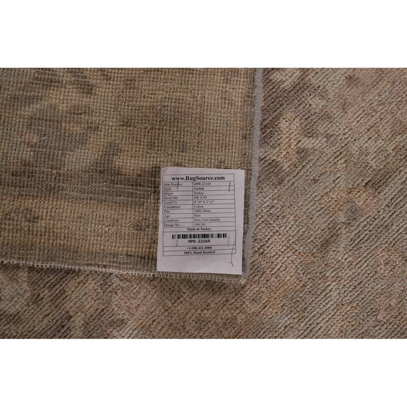 Vegetable Dye Oushak Turkish Runner Rug Handmade Floral Wool Carpet - 2'11" x 9'10"