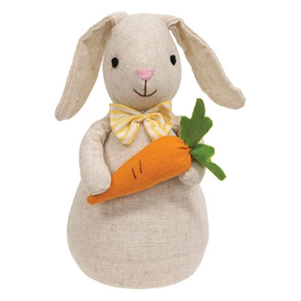 Bow Tie Bunny with Carrot Plush Spring Easter Decor Freestanding Fabric Bunny Figure