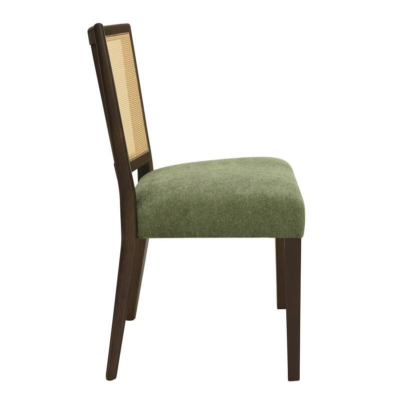 Mid-Century Modern Dining Chair with Rattan Back(Set of 2)