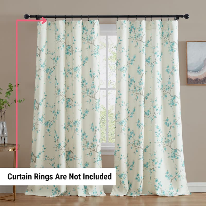 HLC.me Jasmine Floral Light Blocking Curtain Rod Pocket Pole Top Panels - Set of 2