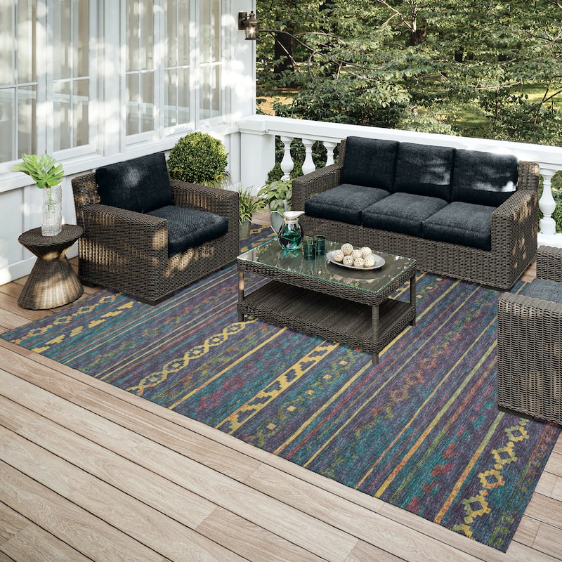 Indoor/ Outdoor Addison Yuma Southwest Striped Washable Area Rug - 9' x 12' - Multi