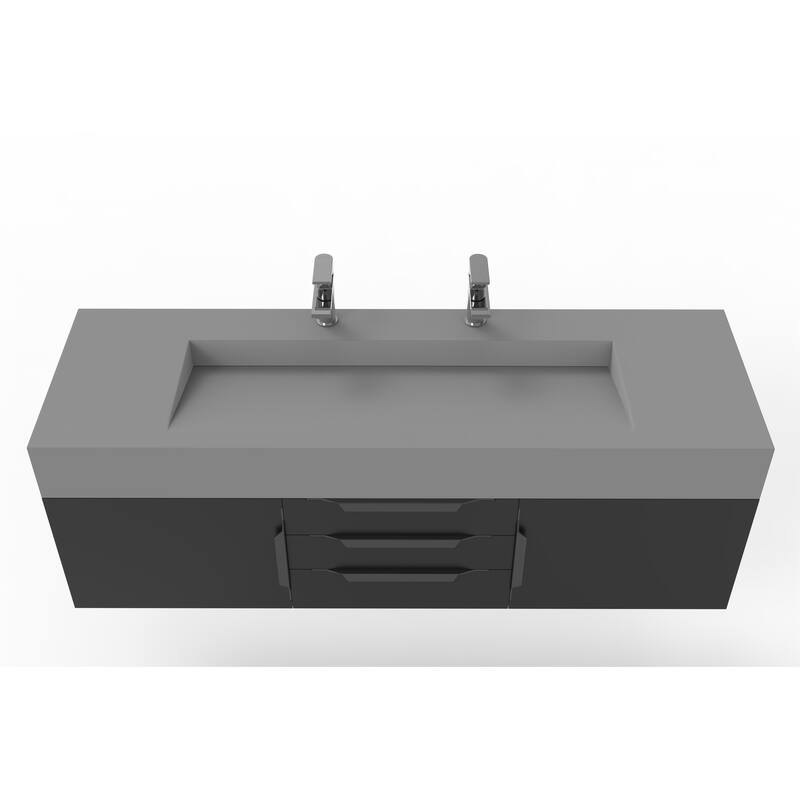 Nile 60" Wall Mounted Bathroom Vanity Set with Gray Solid Surface Top