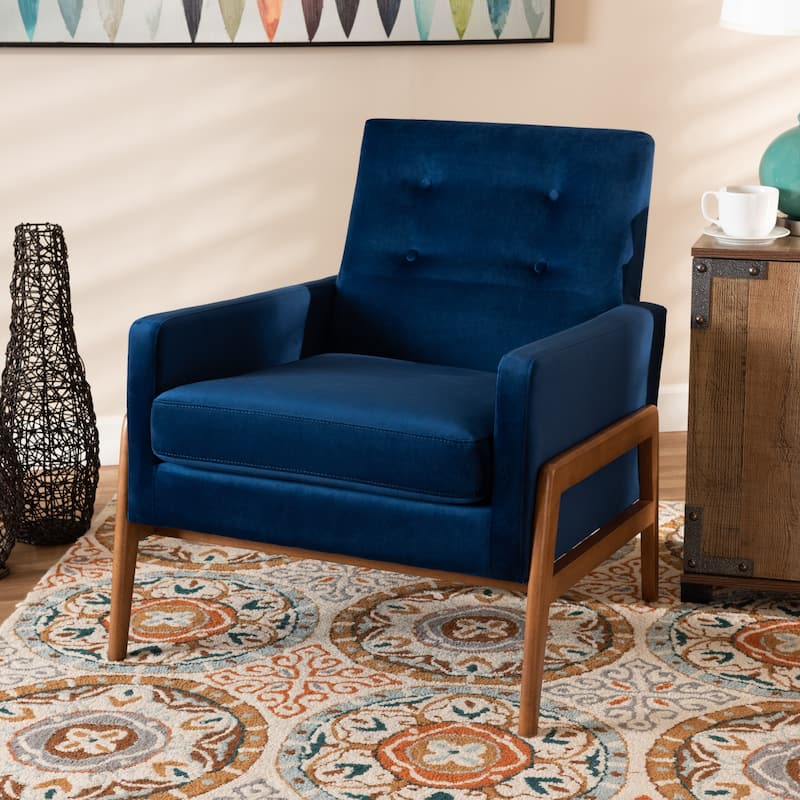 Perris Mid-Century Modern Walnut Finished Wood Lounge Chair