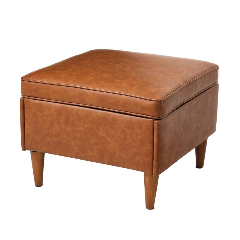 Atley Upholstered Ottoman with Storage and Solid Wood Legs