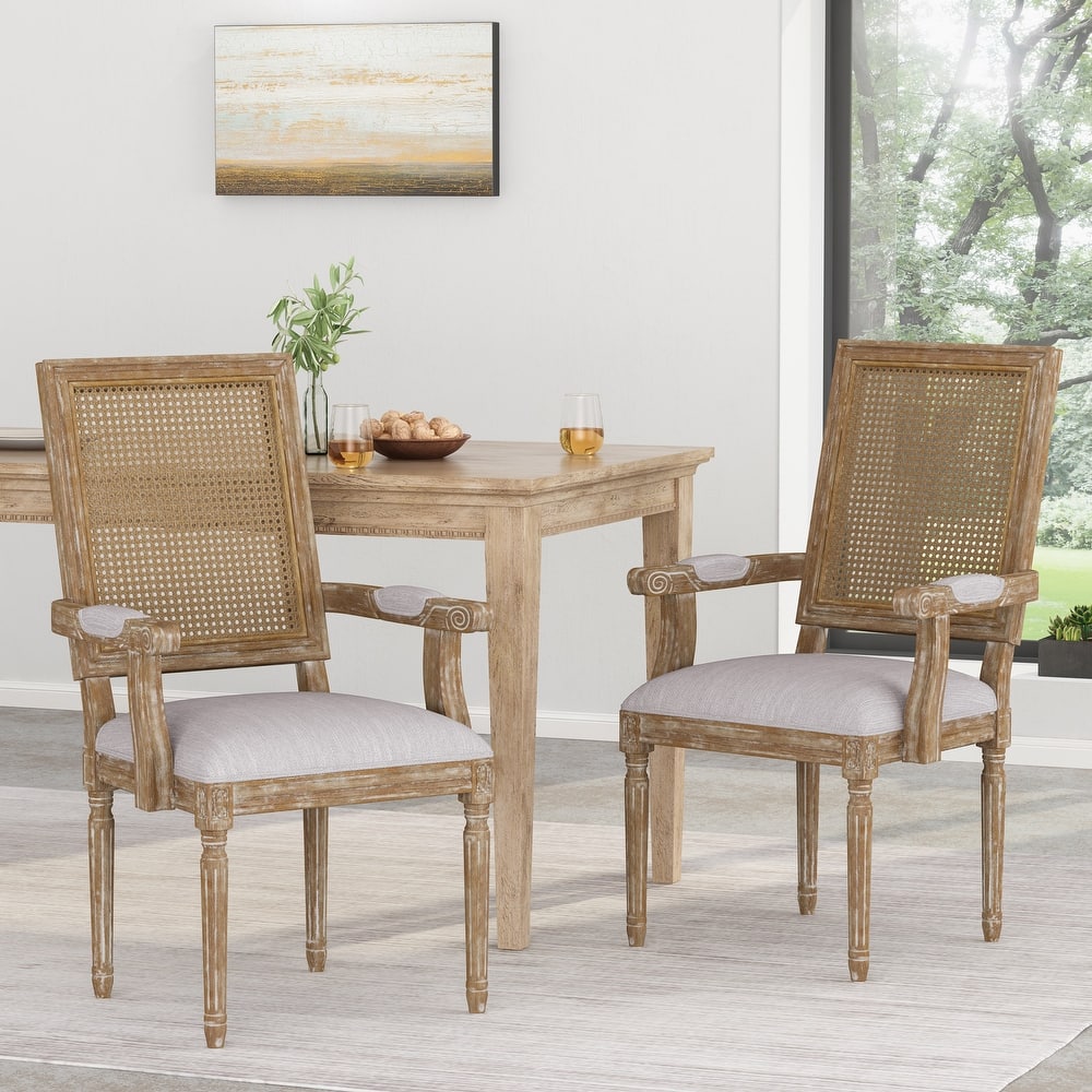 Maria Wood and Cane Upholstered Dining Chair by Christopher Knight Home - 23.75" L x 23.75" W x 39.75" H