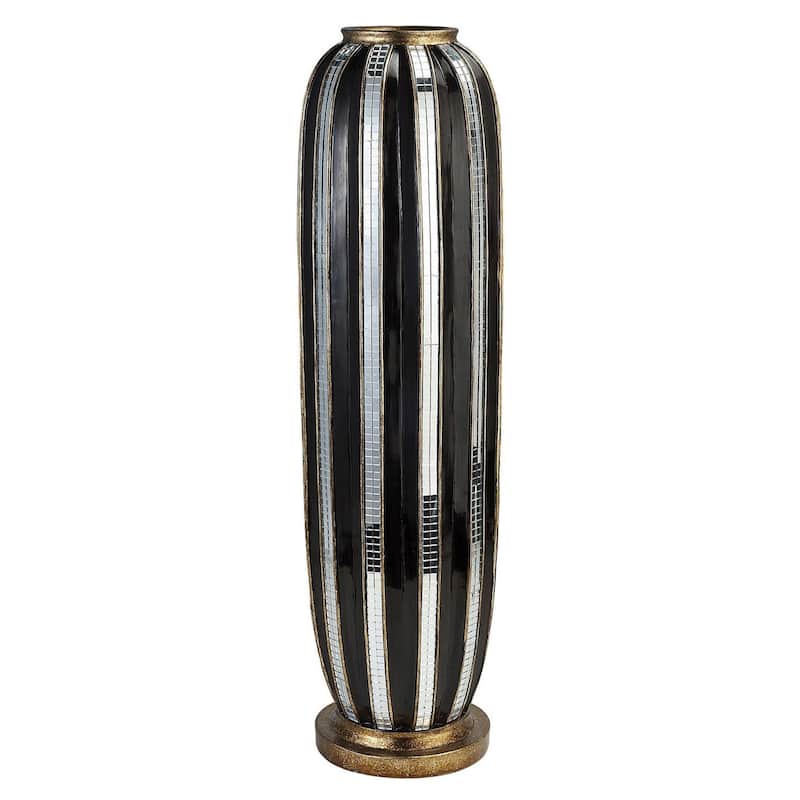 21" Polyresin Black and Silver Striped Round Floor Vase - 6.00