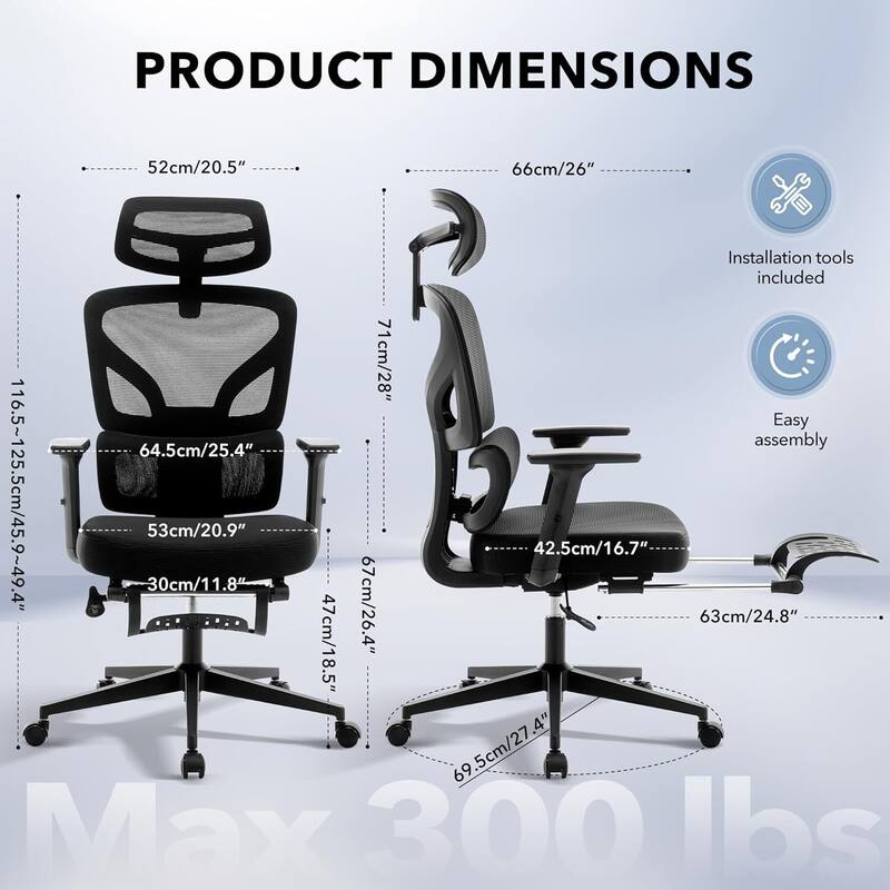 Ergonomic Office High-Back Computer Gaming Chair with Adjustable Footrest, Rolling Swivel