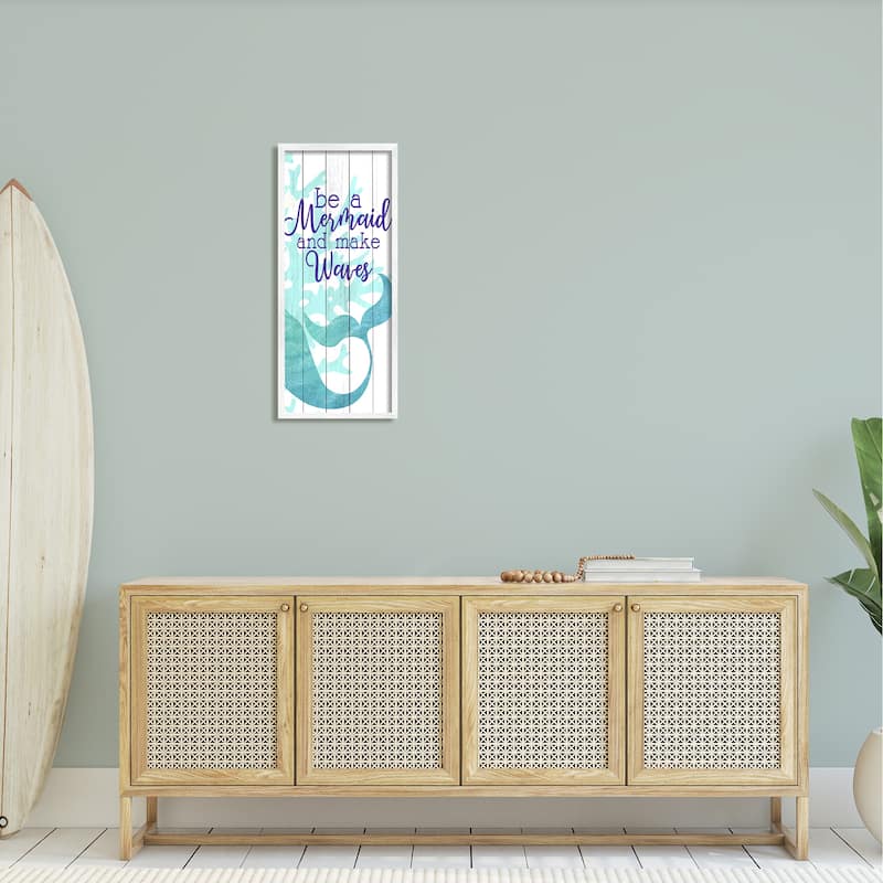 Stupell Make Waves Mermaid Saying Calligraphy Turquoise Tail Framed Wall Art - Green