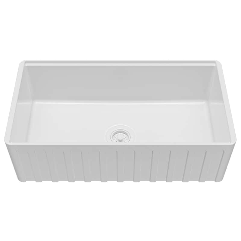 Karran 33" Single Bowl Workstation Fireclay Kitchen Sink with Reversible Fluted Apron Front
