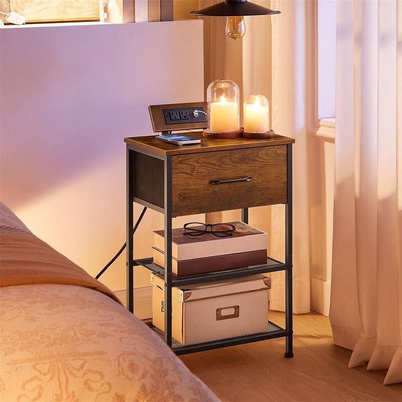 Nightstand with Charging Station End Tables with USB Ports Outlets