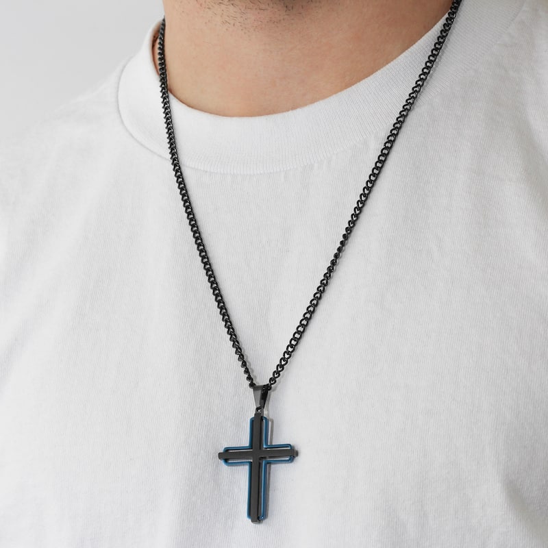 Steel Nation Stainless Steel Black Finish Cross Pendant