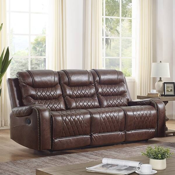 Klens Faux Leather Reclining Sofa With Nailhead Trim And Usb Port Overstock 32905593