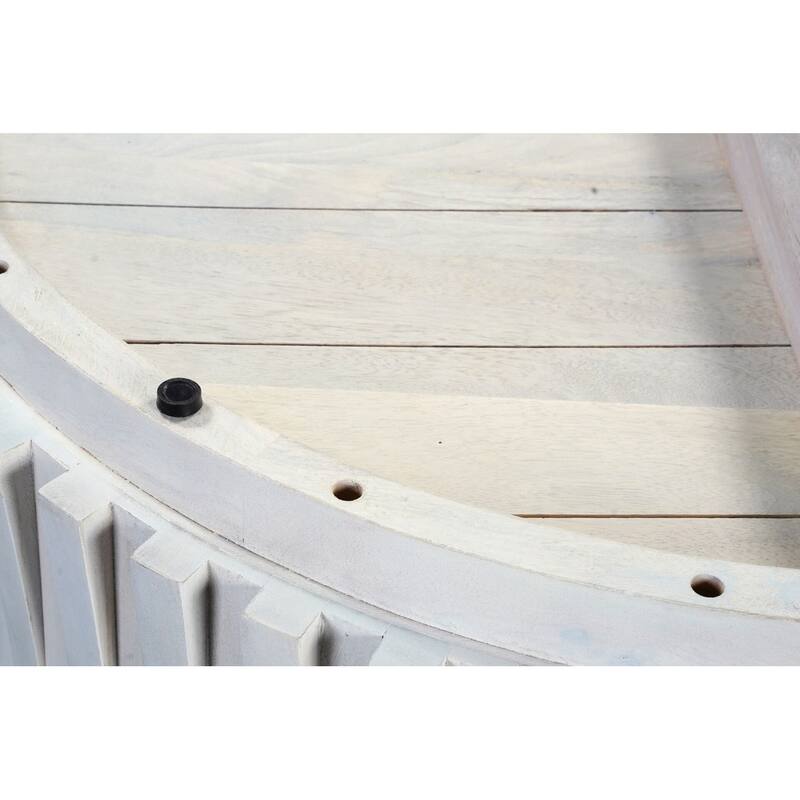 40" White Wooden Coffee Table - Round Shape Hi-Lo Vertical Woven Slats Accent Table