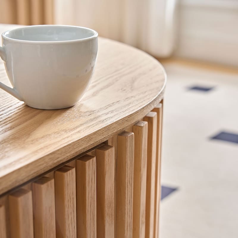 Medieval Modern Coffee Table Oval Coffee Table with Drawers and Hand-Carved Relief, for Living Room‌