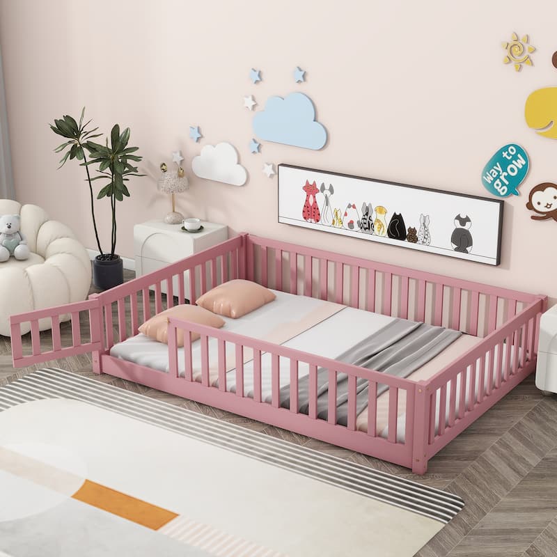 Floor Platform Bed with Fence and Door