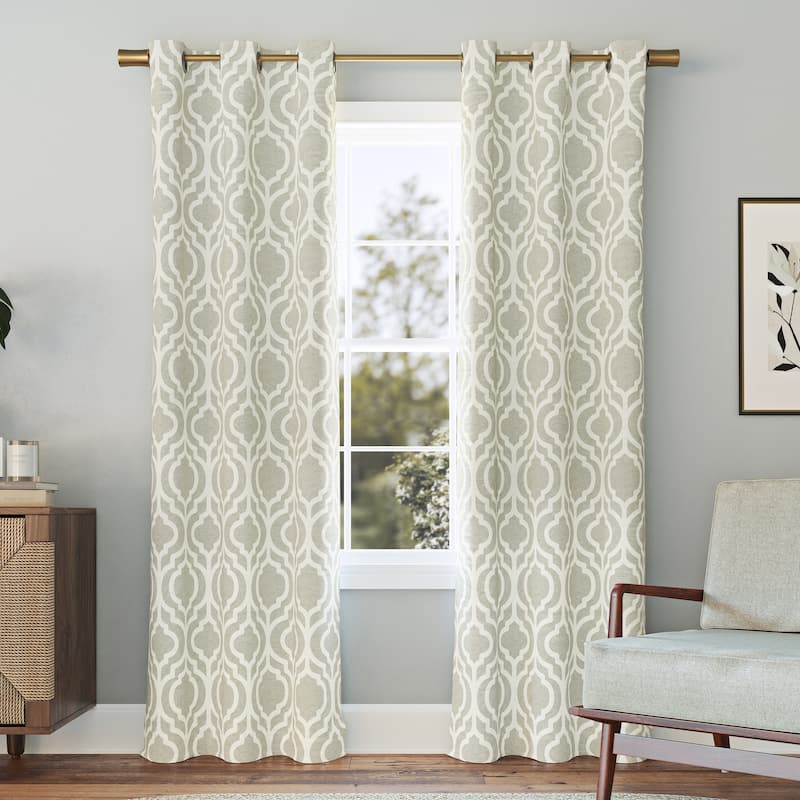 Sun Zero Eldon Trellis Print Blackout Grommet 1-Piece Curtain Panel, Single Panel - 40x63 - Taupe