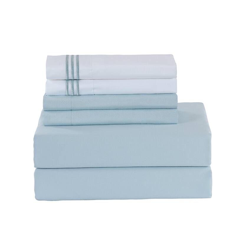 5pcs 400TC Cotton Duvet Cover Set - Aqua - Queen