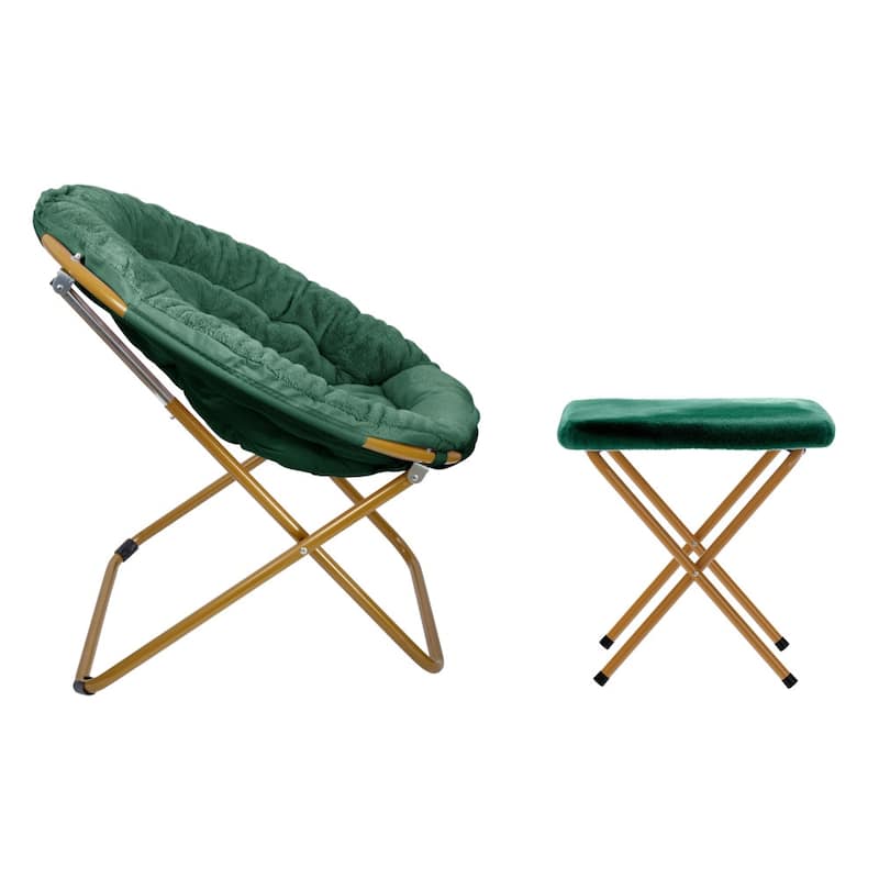 Upholstered XL Folding Saucer Chair with Ottoman - 31"D x 35.75"W x 33.5"H