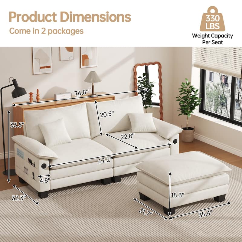 Modular Sectional Sofa, Comfy Cloud Couch Sectional Sofa with Ottoman, Deep Seat Sofa Sleeper for Living Room
