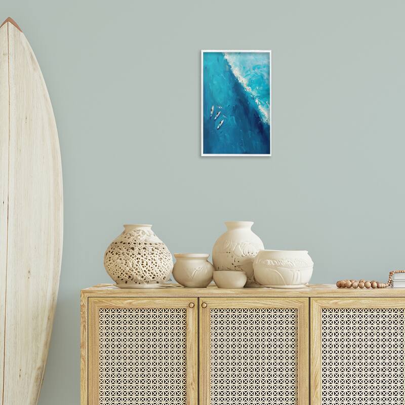 Stupell Surfers & Wave Aerial View Framed Giclee Art Design By LSR Design Studio