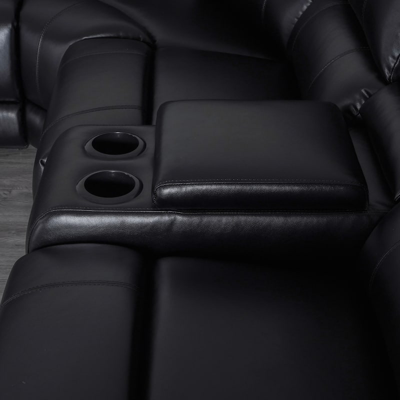 108" W Modern Contemporary Faux Leather 7 Piece Sectional Recliners