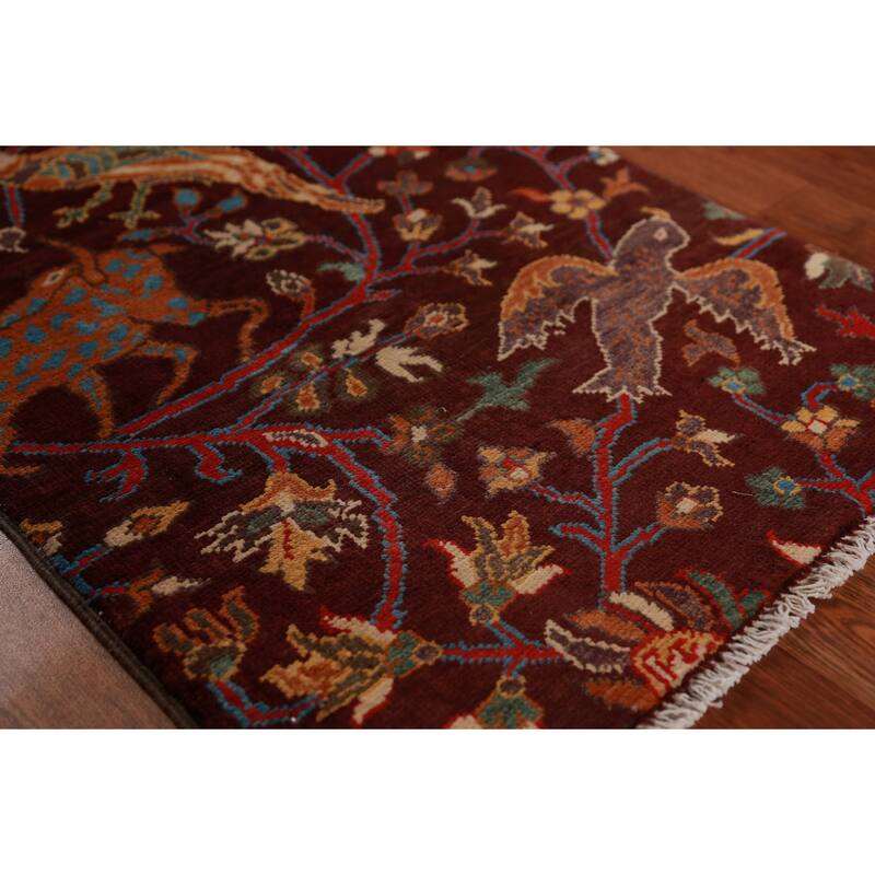 Animals Design Red Ziegler Oriental Foyer Rug Hand-Knotted Wool Carpet - 2'0"x 3'0"