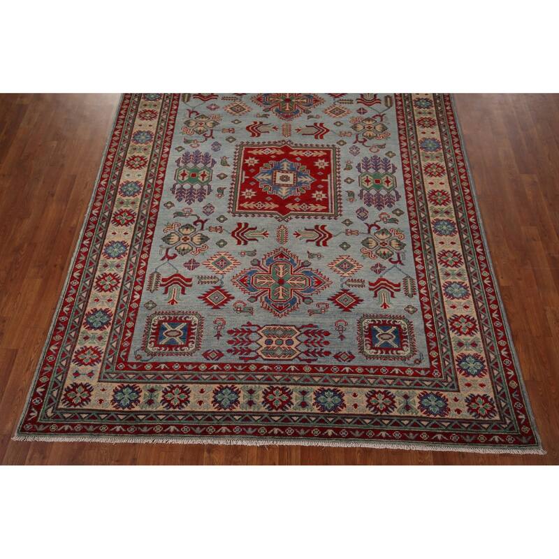 Light Blue Kazak Area Rug Hand-Knotted Dining Room Wool Carpet - 6'7" x 8'7"
