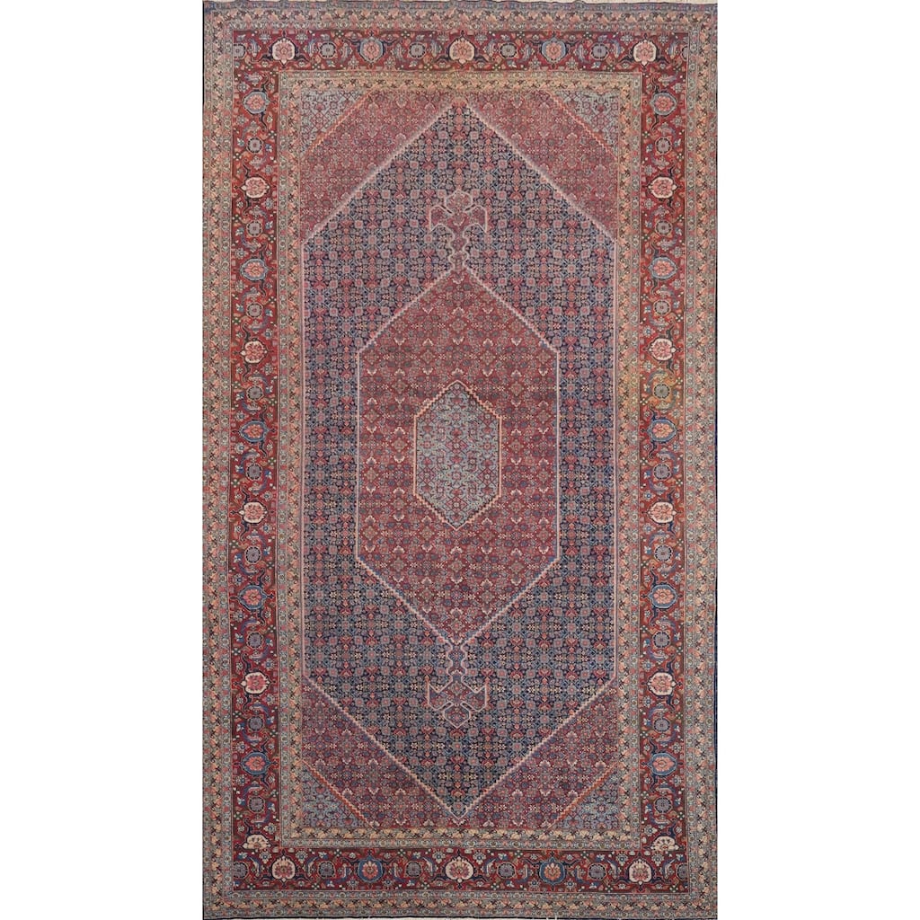 Hand Knotted Oriental 100% Wool Carpet Traditional Medallion Navy Blue & Blues Tabriz Area Rug - 16' 2'' X 9' 0''