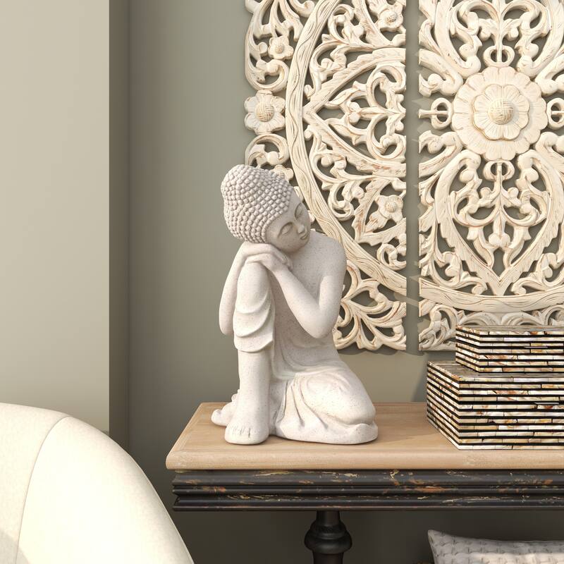 Gray Magnesium Oxide Indoor Outdoor Meditating Buddha Decorative Garden Sculpture