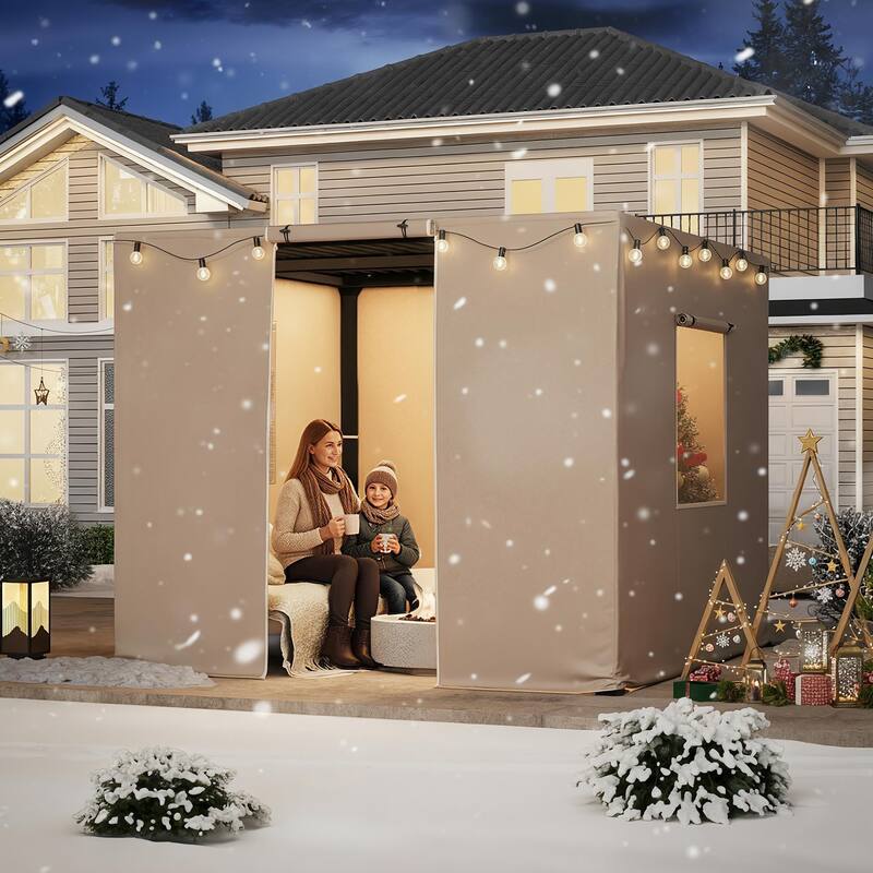 EROMMY Waterproof Pergola Winter Cover with Sidewalls, Mesh Windows and Roll-Up Door, All-Season Weather Enclosure