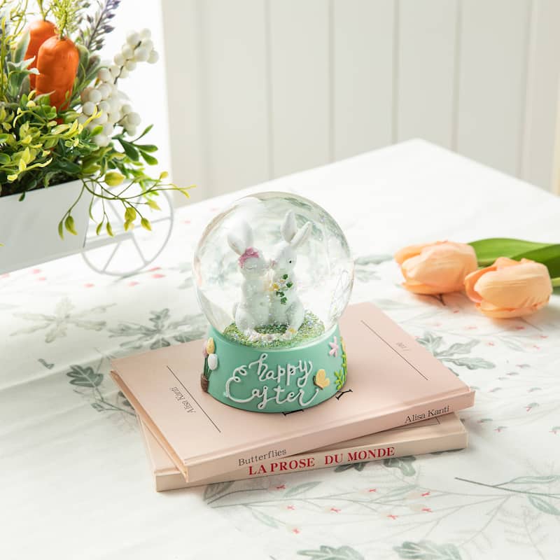 Glitzhome Easter Resin Bunny Couple Waterglobe Spring Gifts Table Decor