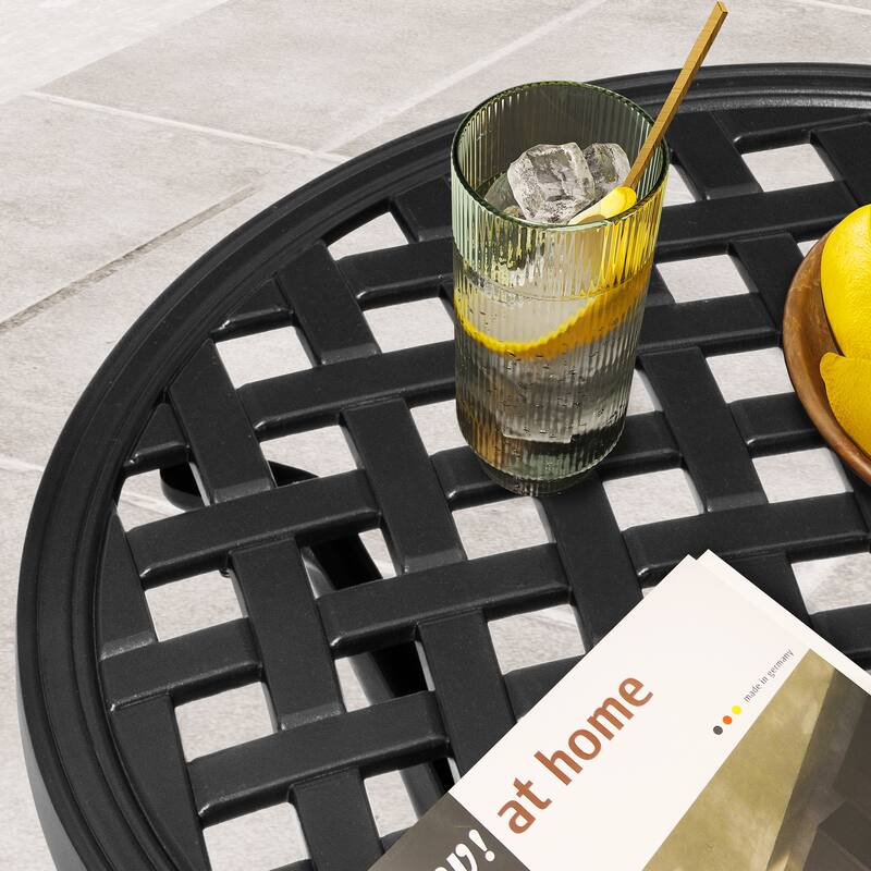 Outdoor Patio Side Table Round Cast Aluminum End Table - Φ19.1" x 20.9"H