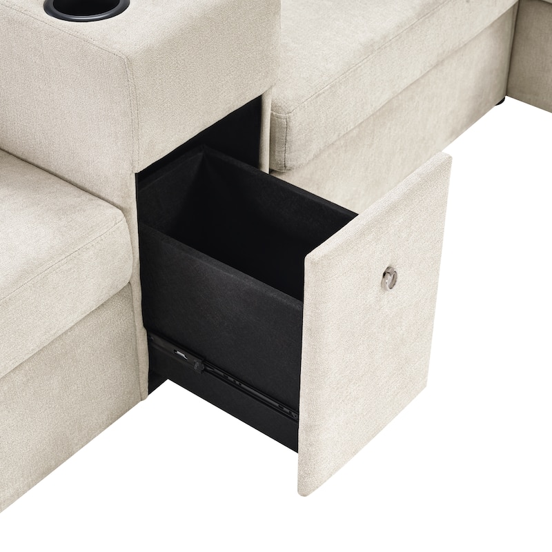 GDFStudio - 134" Modular Chenille U-Shape 5-Seat Sectional Sofa with Storage