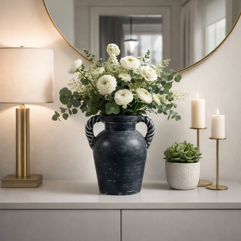 Decorative Textured Amphora Table Vase with Twisted Handles