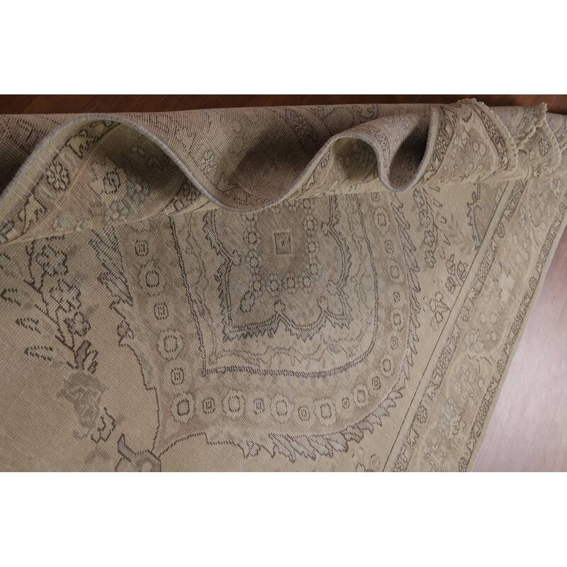 Beige Distressed Tabriz Persian Vintage Area Rug Handmade Wool Carpet - 6'3" x 9'8"