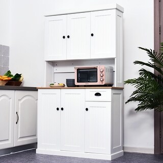 Shop Homcom 71 Wood Kitchen Pantry Storage Cabinet Microwave Oven Stand With Storage White Oak Grain Overstock 31486110