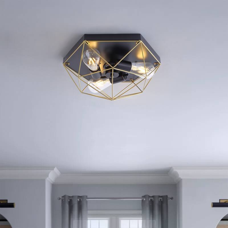 Farmhouse Black 3-Light Unique Hexagon Ceiling Lighting for Kitchen Hallway