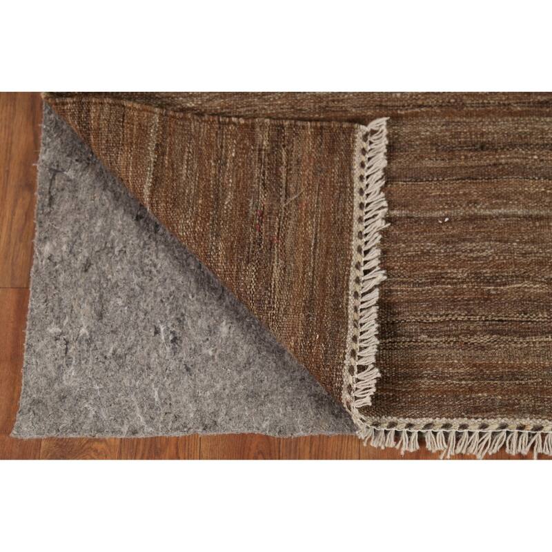 Brown Striped Kilim Persian Area Rug Handmade Wool Carpet - 4'10"x 6'7"