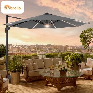 10 ft aluminum pole cantilever solar patio umbrella Astra 10ft Solar Cantilever Patio Umbrella with LED Lights  Kinger Home