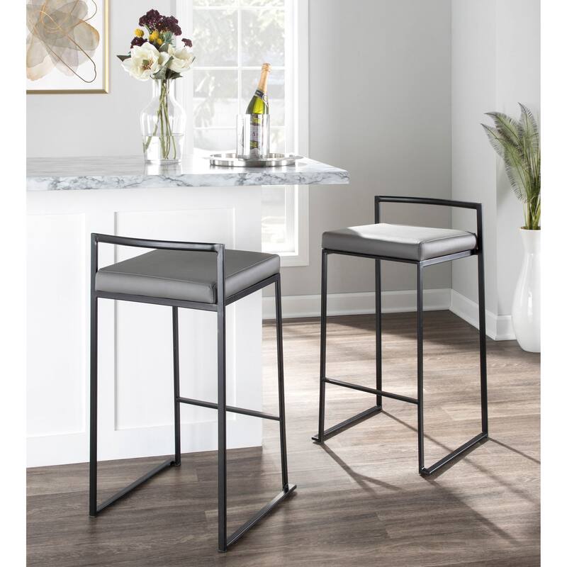 Porch & Den Forrest Contemporary Black Stackable Fully Welded Counter Stool (Set of 2)