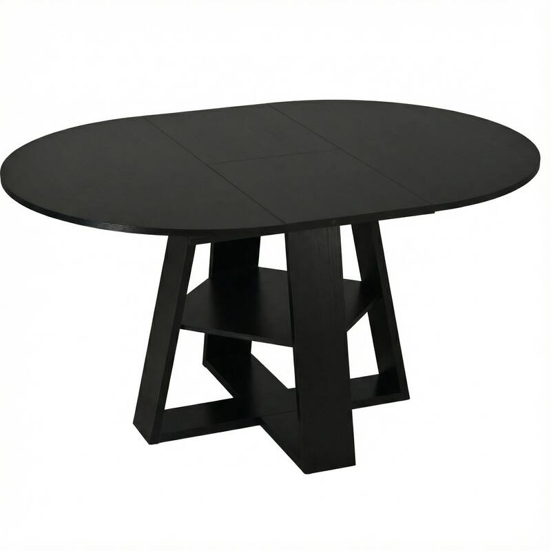 43"-59" Extendable Oval Dining Table with Storage Base, Modern Round to Oval Kitchen Table