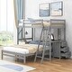 preview thumbnail 1 of 12, Twin over Full Wood Bunk Bed with Built-in Desk and Three Drawers - Space-Saving & Fun Design Light Grey