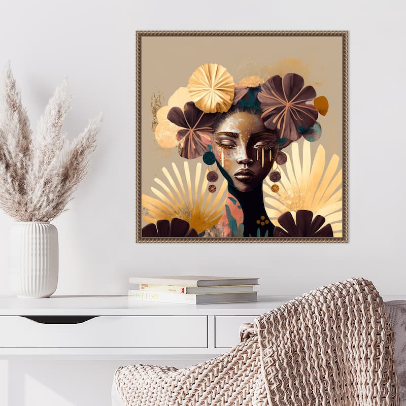 Tribal Bokeh by Bella Eve Framed Canvas Wall Art Print - Sylvie Beaded Gold