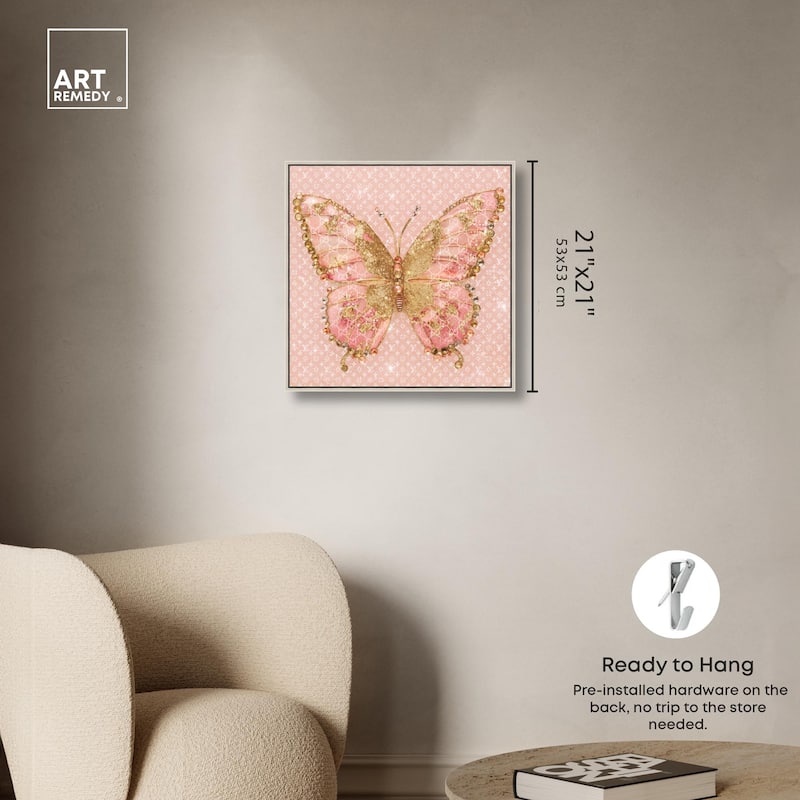 Glittering Elegant Butterfly Blush Canvas by Art Remedy