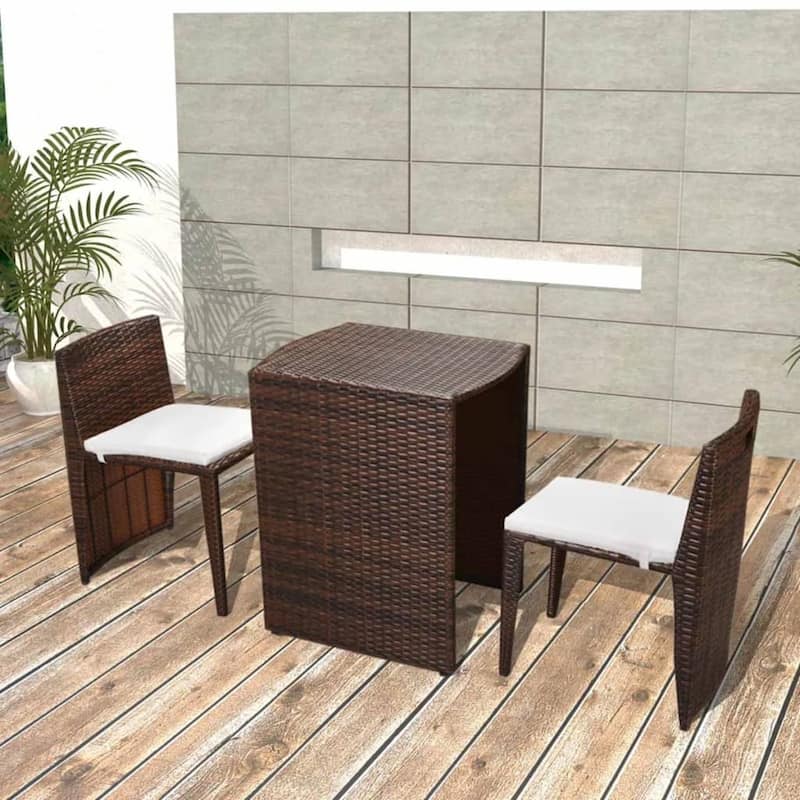 vidaXL Patio Bistro Set Outdoor Furniture Set Table and Chairs Poly Rattan - 23.6" x 18.9" x 27.6" - Black
