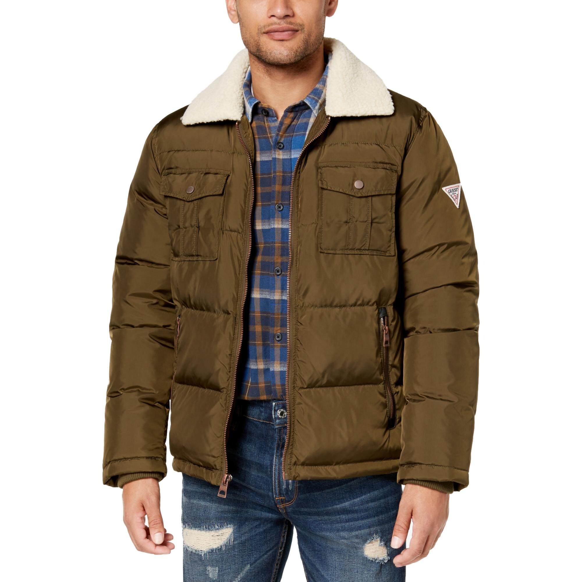 Shop Guess Mens Car Coat Faux Fur Winter Olive S Overstock