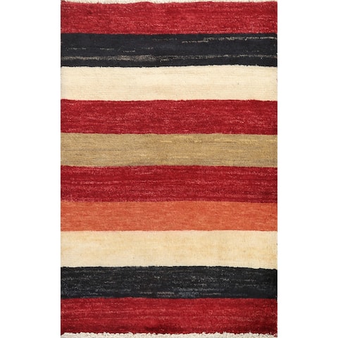 Modern Striped Gabbeh Kashkoli Wool Area Rug Hand-knotted Foyer Carpet - 2'1" x 2'11"