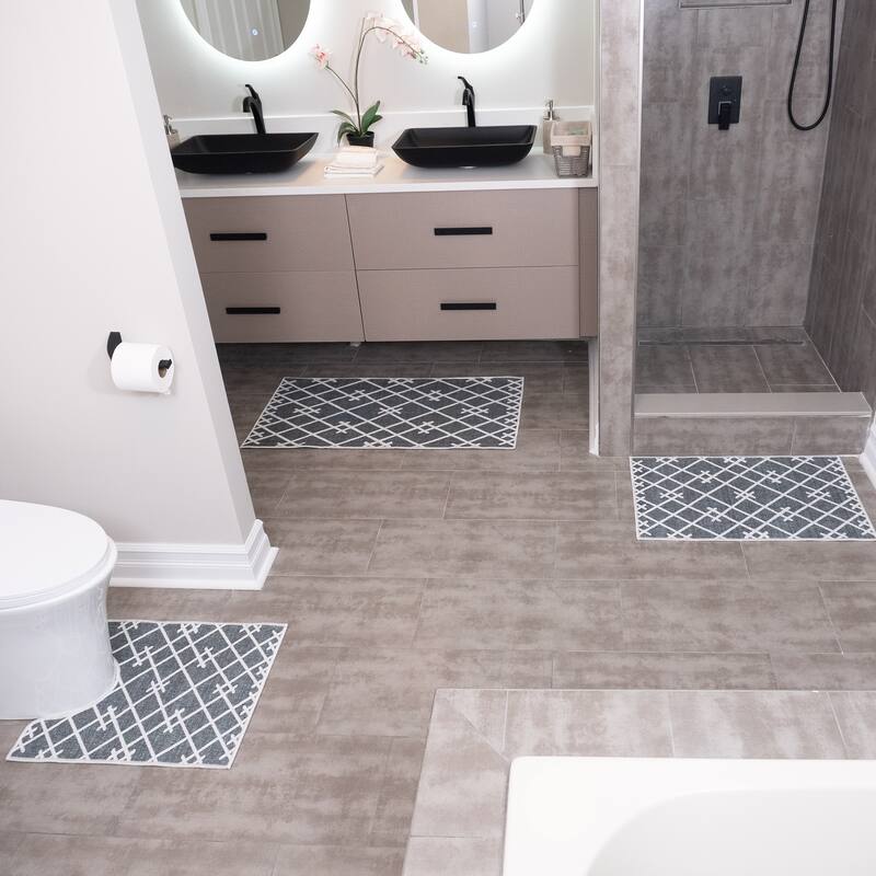 Geometric Design 3 Piece Bathroom Rugs Set - Non-Slip Ultra Thin Bath Rugs for Bathroom Floor - Washable Bathroom Mats Set