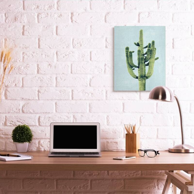 Stupell Pop Desert Cactus Plant Vintage Succulent Blue Green Canvas Wall Art